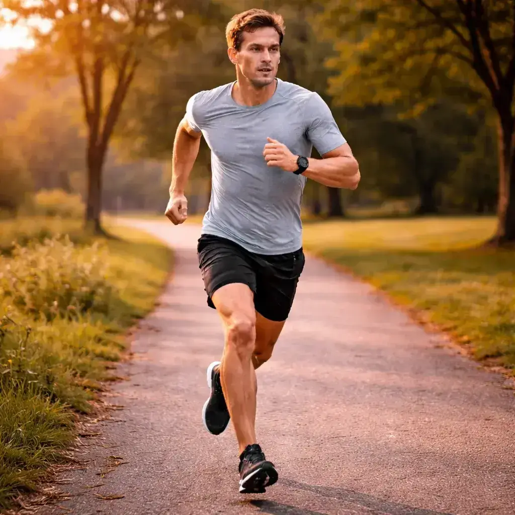 Runner training at a steady pace on a quiet road during a 5 km running training plan