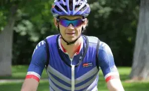 Cyclist recovering after ride with a cooling vest