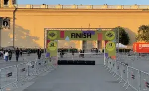 Finish line of a trail race event – how long does it take to run 50 miles.
