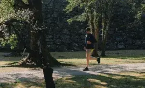 Runner training in a park for running without a break