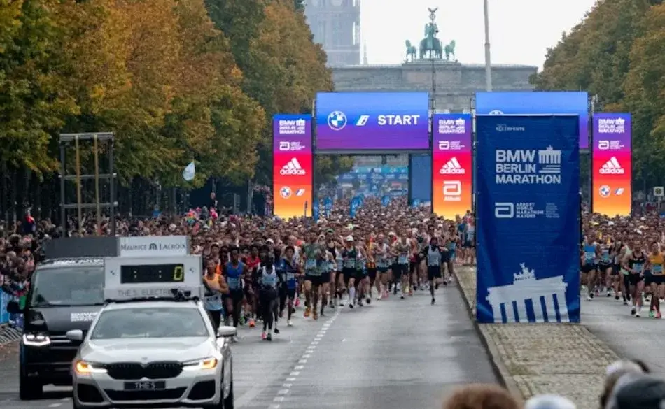 Runners starting the Berlin marathon in europe. One of the fastest marathons in europe.