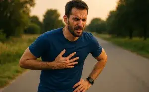 Runner stopping mid-run with chest discomfort from heartburn after running