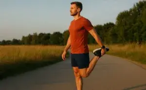 runner stretching to relieve tight quad muscles before running.