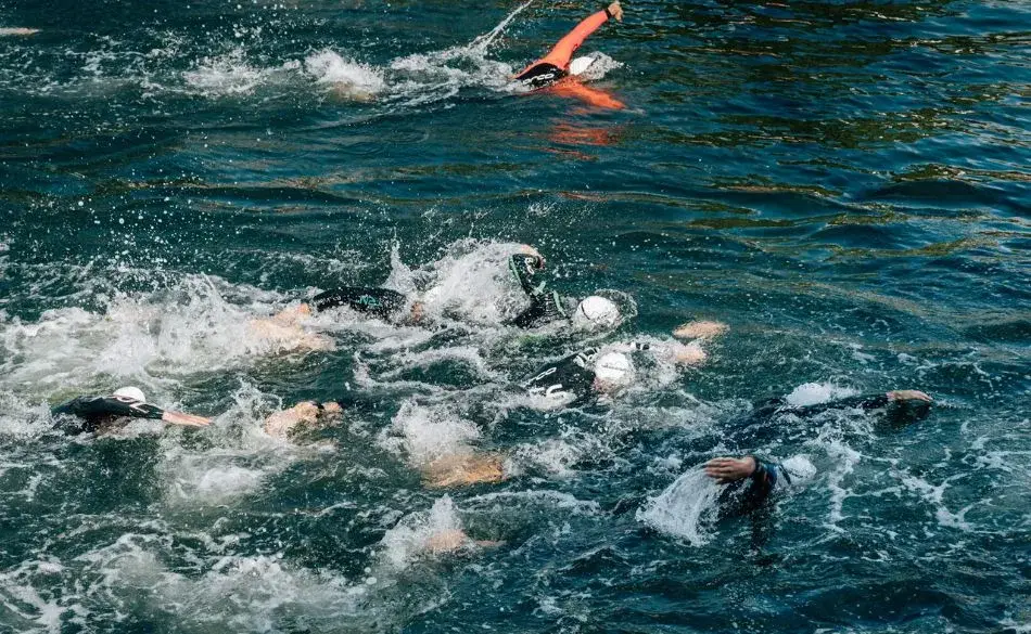 Athletes competing in the swim leg of the 2XU Triathlon Series Melbourne