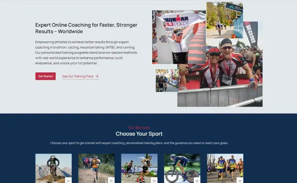 Homepage banner showing athletes finishing races, used to represent the support and results possible with online running coaching for beginners.