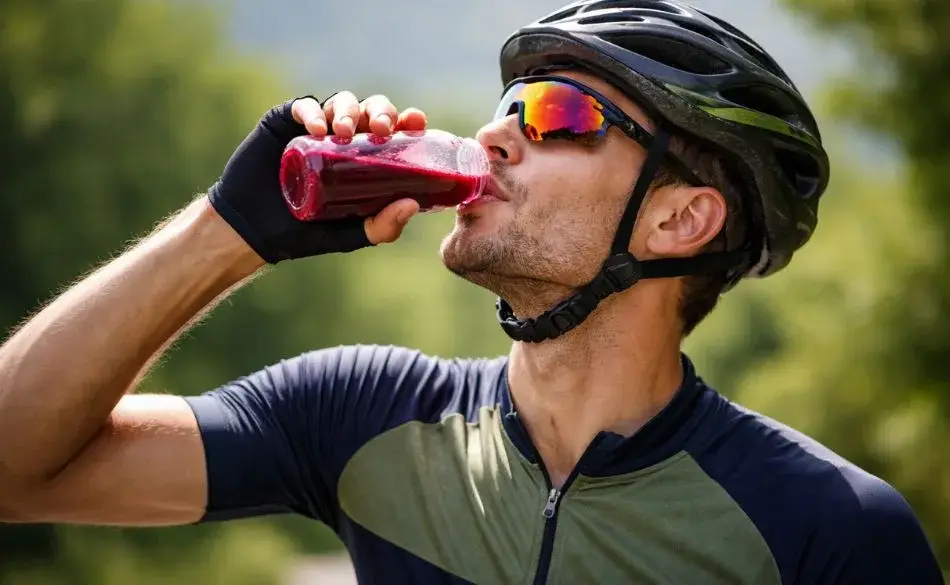 Athlete drinking beetroot juice for sports performance during endurance training