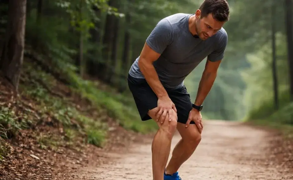 Runner experiencing heavy legs while running on a trail