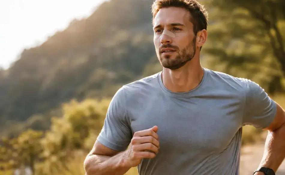 Runner using nasal strips during outdoor endurance training