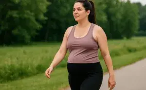 woman taking first gentle steps outdoors during early running after c section recovery
