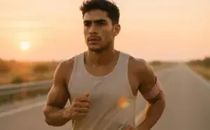 Runner checking effort and breathing while running too hard without a watch