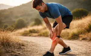 Runner experiencing tibia pain while running and holding the lower shin