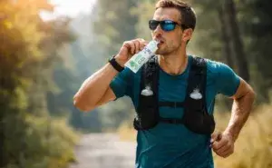 Runner using an energy gel during a long run to support endurance and performance