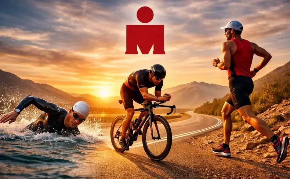 Training program for Ironman triathlon showing swim, bike, and run preparation in a structured endurance setting